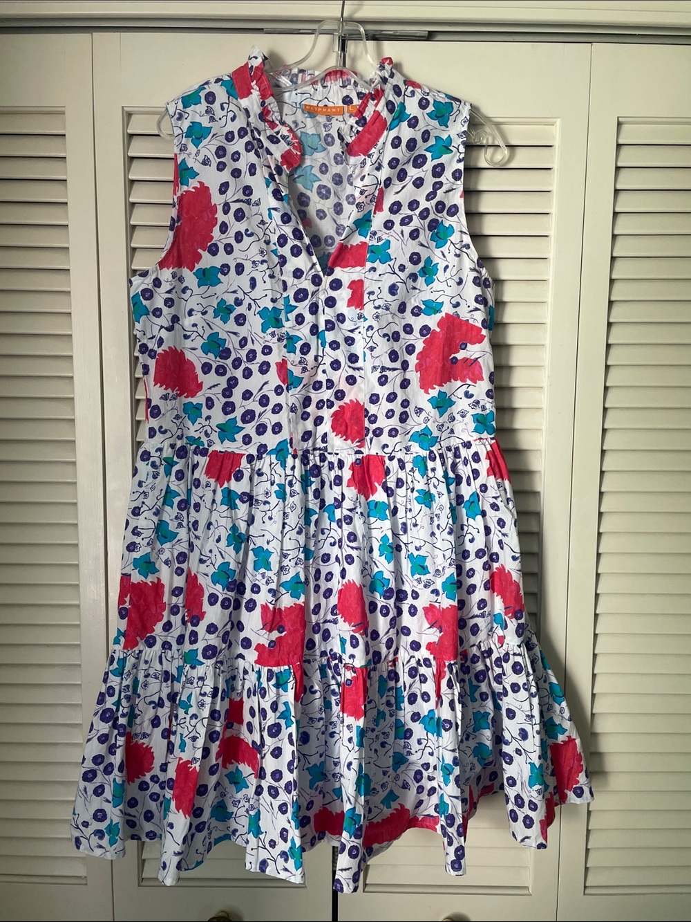 Oliphant White / multicolor Floral Dress Sz L 100% cotton sleeveless v-neck